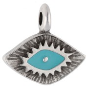 Lozenge charm 12x13 mm - eye motif - Antique sterling silver plating - Turquoise x1