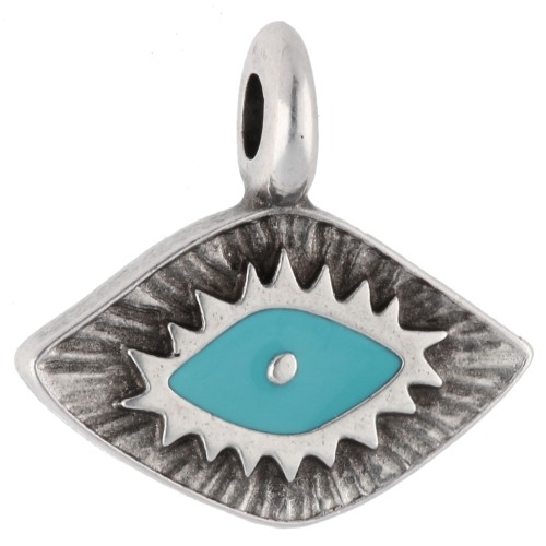 Lozenge charm 12x13 mm - eye motif - Antique sterling silver plating - Turquoise x1