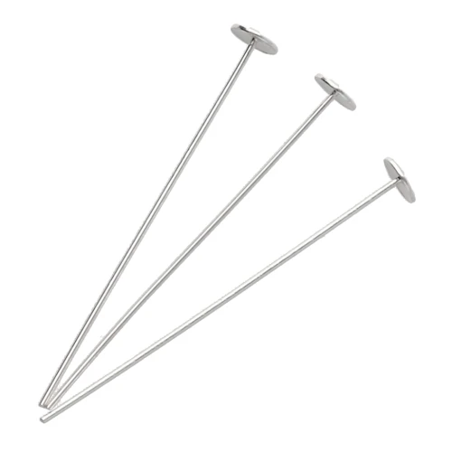 Flat-head nails, 25x0.4 mm—nail head 3 mm—925 Sterling Silver x10