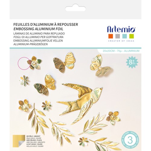 Set of 3 embossing metal sheets 20x20 cm - Artemio - Pale gold - Silver plated
