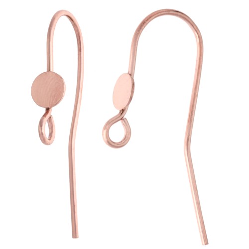 Ear hook 20 mm and cabochon disc 5 mm - 925 Sterling Silver Rose Gold x2