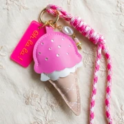 Ice pendant for bag jewel 11x5.5 cm - PU - Pink - Brown x1
