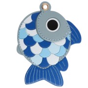 Fish pendant 10x7.5 cm for bag jewelry - PU - Multi Blue - White x1