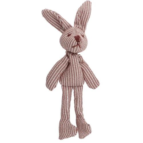 Rabbit pendant 12x4 cm for bag jewelry - Fabric - Striped Brown - Ecru x1