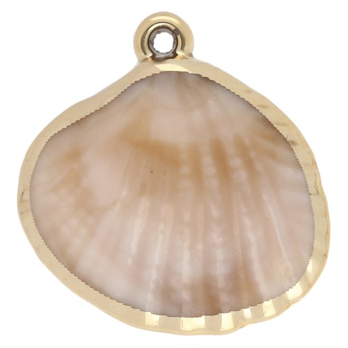 28x27 mm Acrylic Shell Pendant - Marbled Beige - Gold x1