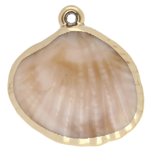 28x27 mm Acrylic Shell Pendant - Marbled Beige - Gold x1