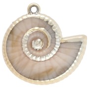 33x34 mm Acrylic Shell Pendant - Marbled Beige - Gold x1
