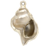 Shell pendant 46x30 mm in acrylic - Beige marbled - Gold x1