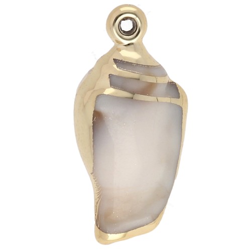 32x15 mm Acrylic Shell Pendant - Marbled Beige - Gold x1
