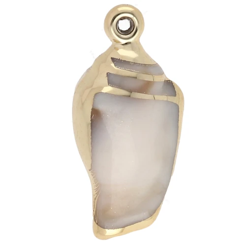32x15 mm Acrylic Shell Pendant - Marbled Beige - Gold x1
