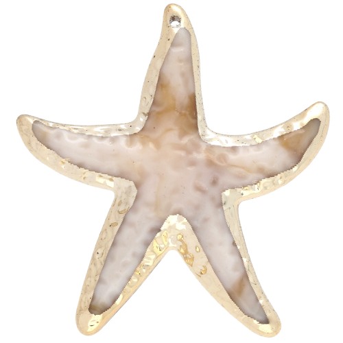 Acrylic starfish pendant 49x45.5 mm - Beige marbled - Gold x1