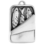 Sardine tin charm 24.5x16 mm - Antique fine silver plating x1