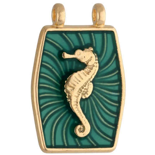 Spacers pendant 22.5x15 mm seahorse pattern - Fine gold plated - Green x1