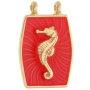 22.5x15 mm seahorse pendant - Gilded with fine gold - Fluorescent coral
