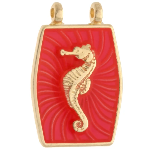 22.5x15 mm seahorse pendant - Gilded with fine gold - Fluorescent coral
