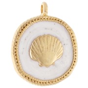 Marine - Round irregular pendant 20 mm shell - Gilded with fine gold - Pearlescent white x1 Round irregular pendant 20 mm shell - Gilded with fine gold - Pearlescent white x1
