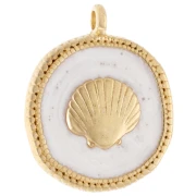Round irregular pendant 20 mm shell - Gilded with fine gold - Pearlescent white x1