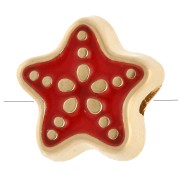 Starfish pearl 9 mm with epoxy resin - Gilded with fine gold - Red x1