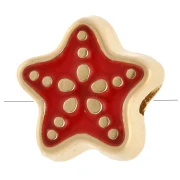 Starfish pearl 9 mm with epoxy resin - Gilded with fine gold - Red x1