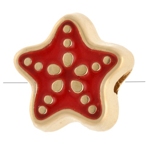 Starfish pearl 9 mm with epoxy resin - Gilded with fine gold - Red x1