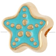 Starfish pearl 9 mm with epoxy resin - Gilded with fine gold - Turquoise x1