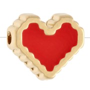 10 mm heart-shaped bead with eye pattern and epoxy resin - Fine gold plated - Light red x1