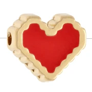 10 mm heart-shaped bead with eye pattern and epoxy resin - Fine gold plated - Light red x1