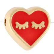 9x10 mm heart-shaped bead with epoxy resin - Fine gold plated - Light red x1|raw }}