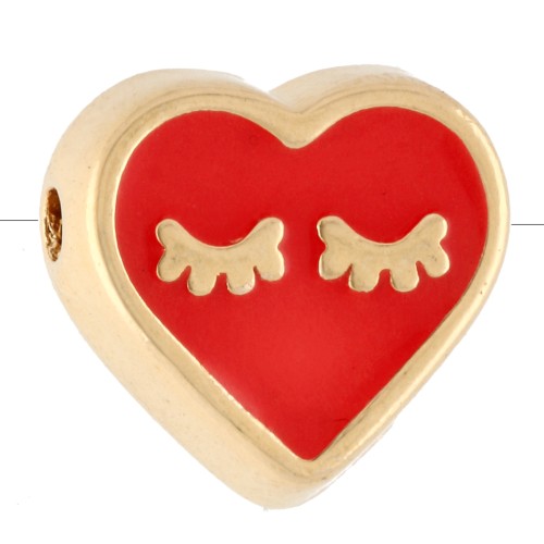 9x10 mm heart-shaped bead with epoxy resin - Fine gold plated - Light red x1