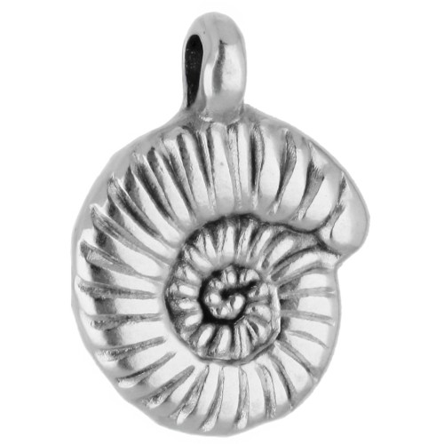 9 mm spiral shell charm - Aged fine silver plating x1