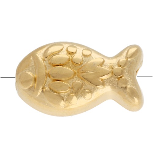 Textured fish bead 6x10.5 mm - Fine gold plated x1