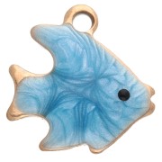 Mini fish charm 10 mm with epoxy - 304 Gold stainless steel - Blue x1