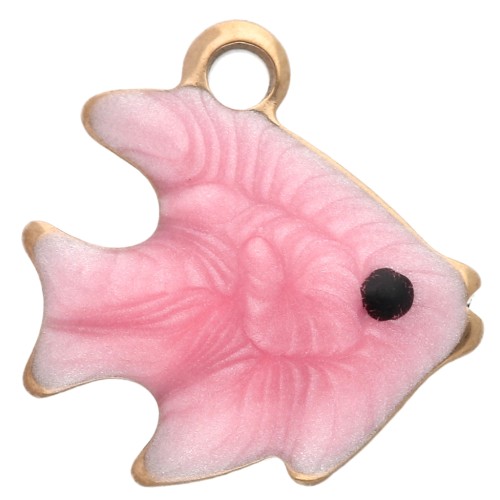 Mini fish charm 10 mm with epoxy - 304 Gold stainless steel - Rose x1