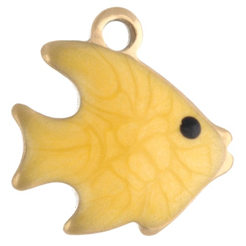 Mini fish charm 10 mm with epoxy - 304 Gold stainless steel - Yellow x1