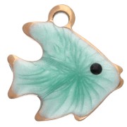 Mini fish charm 10 mm with epoxy - 304 Gold stainless steel - Green x1