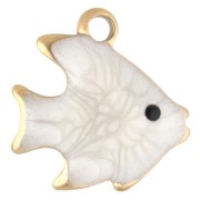 Mini fish charm 10 mm with epoxy - Stainless steel 304 Gilded - White x1