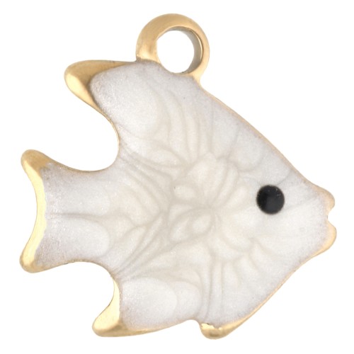 Mini fish charm 10 mm with epoxy - Stainless steel 304 Gilded - White x1