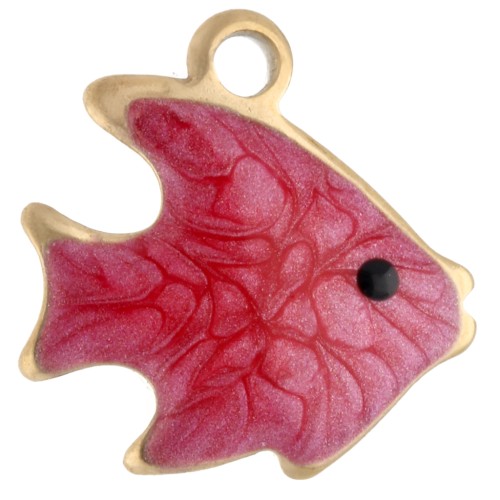 Mini fish charm 10 mm with epoxy - 304 Gold stainless steel - Red x1