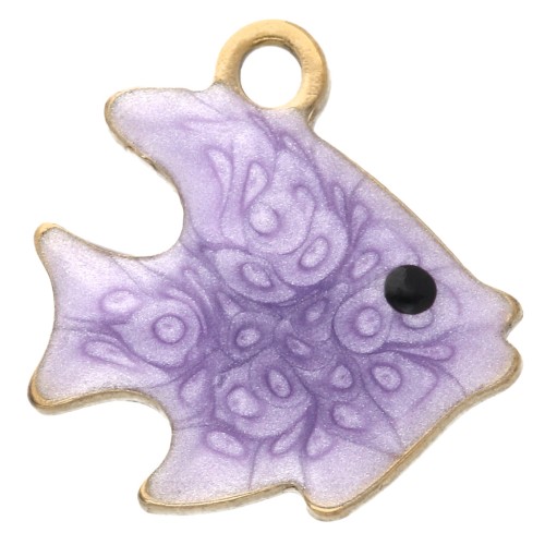 Mini fish charm 10 mm with epoxy - Stainless steel 304 Gilded - Mauve x1