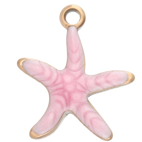 Starfish Charm 12x11 mm with Epoxy - 304 Stainless Steel - Pink x1