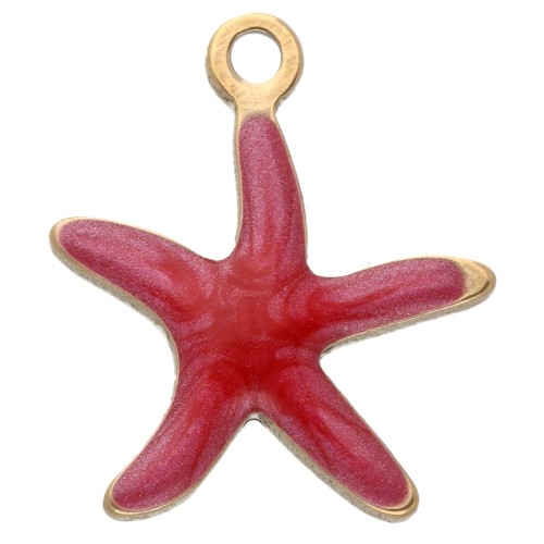 Starfish Charm 12x11 mm with Epoxy - 304 Stainless Steel - Red x1