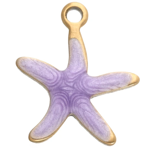 Starfish Charm 12x11 mm with Epoxy - 304 Stainless Steel - Mauve x1