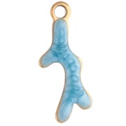 Mini Coral Charm 13x5 mm with Epoxy - 304 Stainless Steel Gold - Blue x1