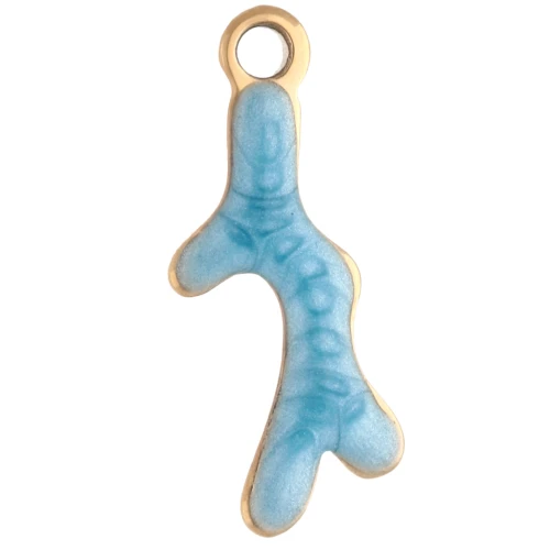 Mini Coral Charm 13x5 mm with Epoxy - 304 Stainless Steel Gold - Blue x1