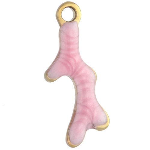 Mini Coral Charm 13x5 mm with Epoxy - 304 Stainless Steel Gold - Pink x1
