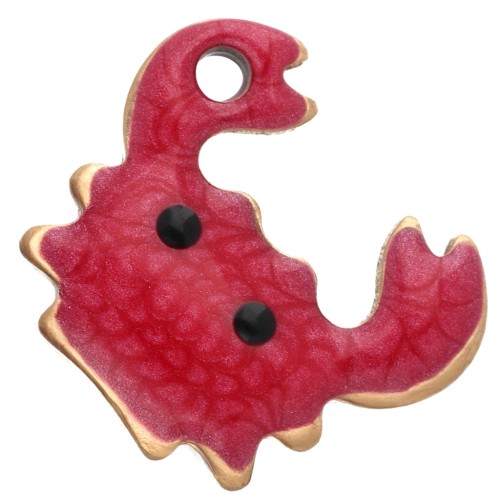 Mini Crab Charm 11.5x11 mm with Epoxy - 304 Gold Stainless Steel - Red x1