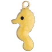 Mini seahorse charm 14x7 mm with epoxy - 304 Gold stainless steel - Yellow x1
