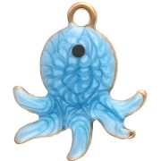 Mini Octopus Charm 12x10 mm with Epoxy - 304 Gold Stainless Steel - Blue x1