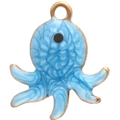 Mini Octopus Charm 12x10 mm with Epoxy - 304 Gold Stainless Steel - Blue x1