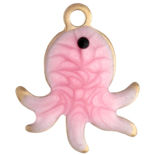 Mini Octopus Charm 12x10 mm with Epoxy - 304 Gold Stainless Steel - Pink x1